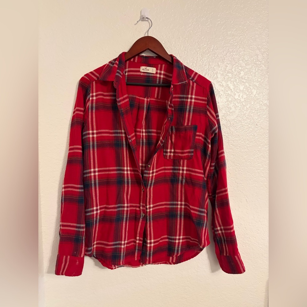 Hollister Red and White Plaid Shirt